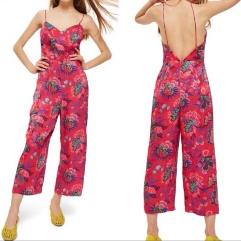 Topshop pink floral jumpsuit with